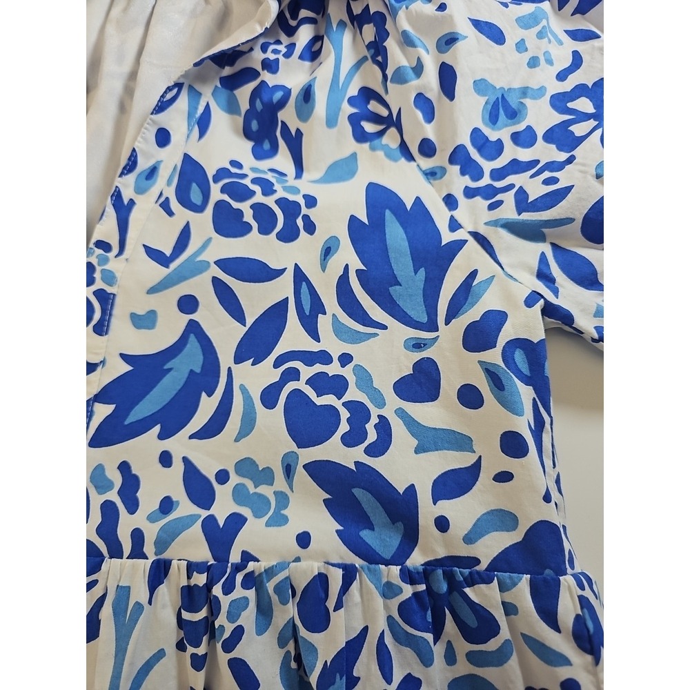 THML Women Dress Size XS Blue Floral Cotton Puff Sleeves Tasseled Summer Brunch - Picture 6 of 13